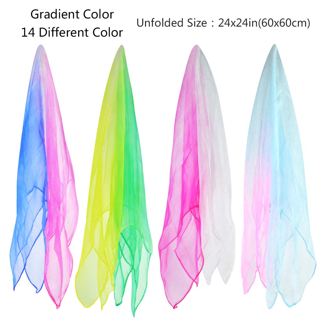 Tayfremn 28Pcs Dance Scarves, Square Juggling Silk Dance Scarves Play Scarves Movement Scarves Magic Tricks Performance Props Accessories 24 By 24 Inches,14 Color