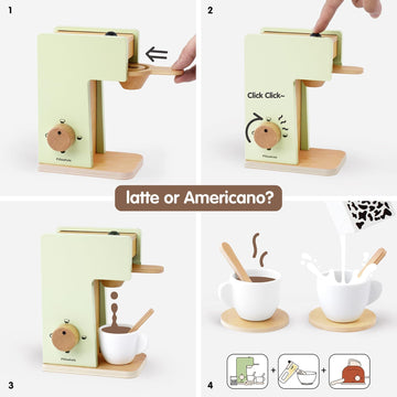 Pillowhale Kids Coffee Maker Playset,Wooden Toy Toaster,Toy Mixer,3-in-1 Kids Kitchen Playset,Pretend Play Kitchen Accessories,W