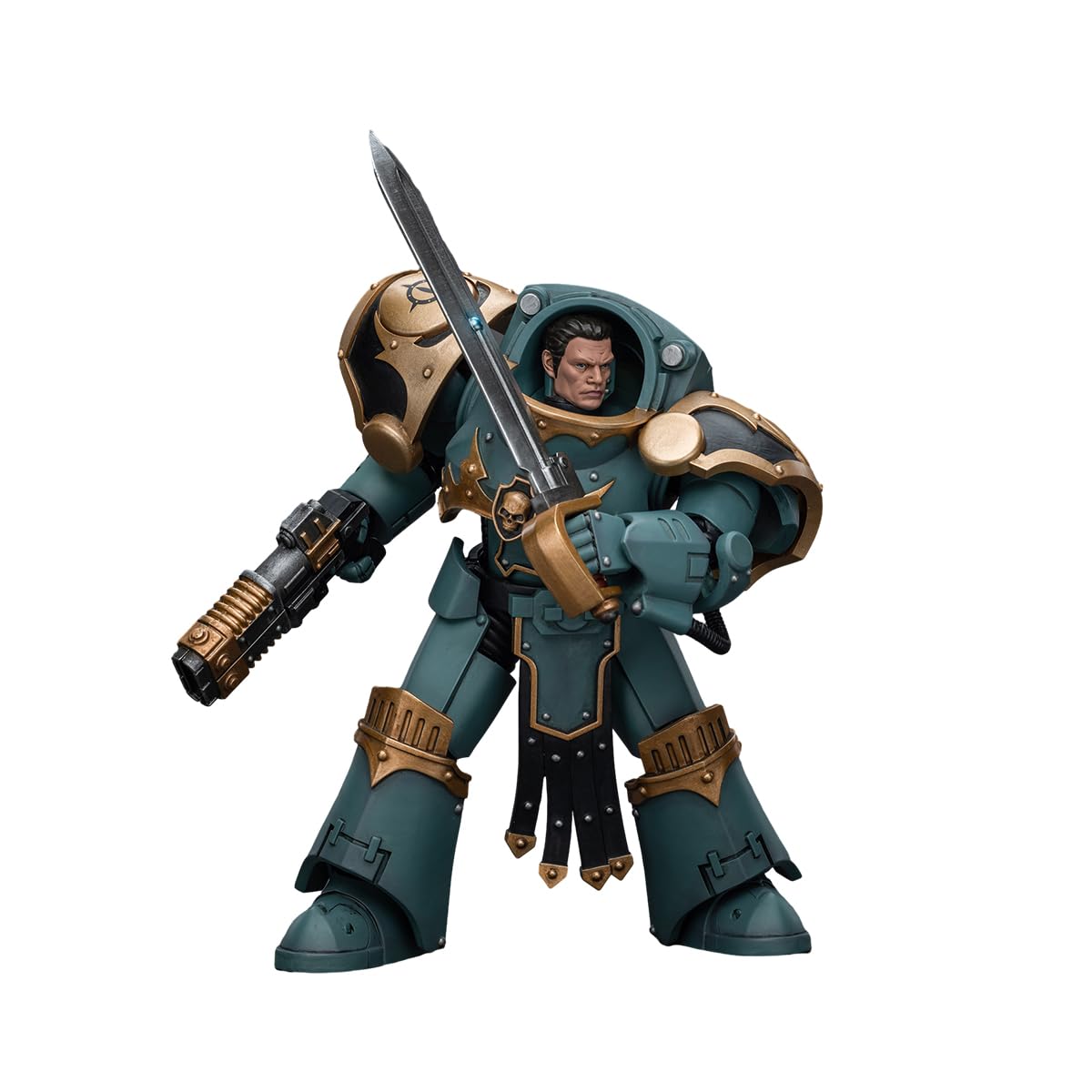 JOYTOY Warhammer The Horus Heresy 1/18 Action Figure Sons of Horus Tartaros Terminator Squad Sergeant with Volkite Charger and Power decorative replica blade Collection Model Birthday Gifts