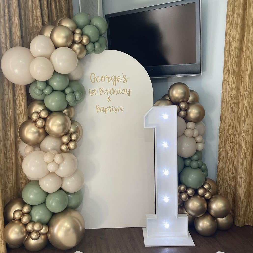 Sage Green And Gold Balloons, 60Pcs 12 Inch Sage Green White Sand Balloon Set With Metallic Chrome Gold Confetti Latex Helium Balloons For Jungle Safari Forest Theme Birthday Graduation Party Supplies