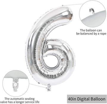 Toniful 40 Inch Large Silver Number 60 Balloons Giant Digital 60 Helium Balloons, Foil Mylar Big Number Balloons For 60Th Birthd