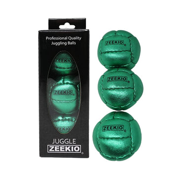 Zeekio Juggling Balls enhanced Galaxy - [Pack of 3]  Synthetic Leather  Millet Filled  12-Panel Leather Balls  130g Each  62mm  Metallic Green