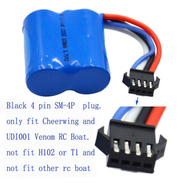 Blomiky 2 Pack 7.4V (2 x 3.7V) 600mAh Li-ion Battery with SM-4P Plug for Old Version UDI008 UD08 UDI001 Venom Speed RC Boat UDI0