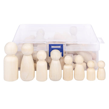 Kthzi Wooden Peg Dolls With A Storage Case, 50Pcs Unfinished Wooden People For Diy And Painting, Nature And Plain Wooden Figures