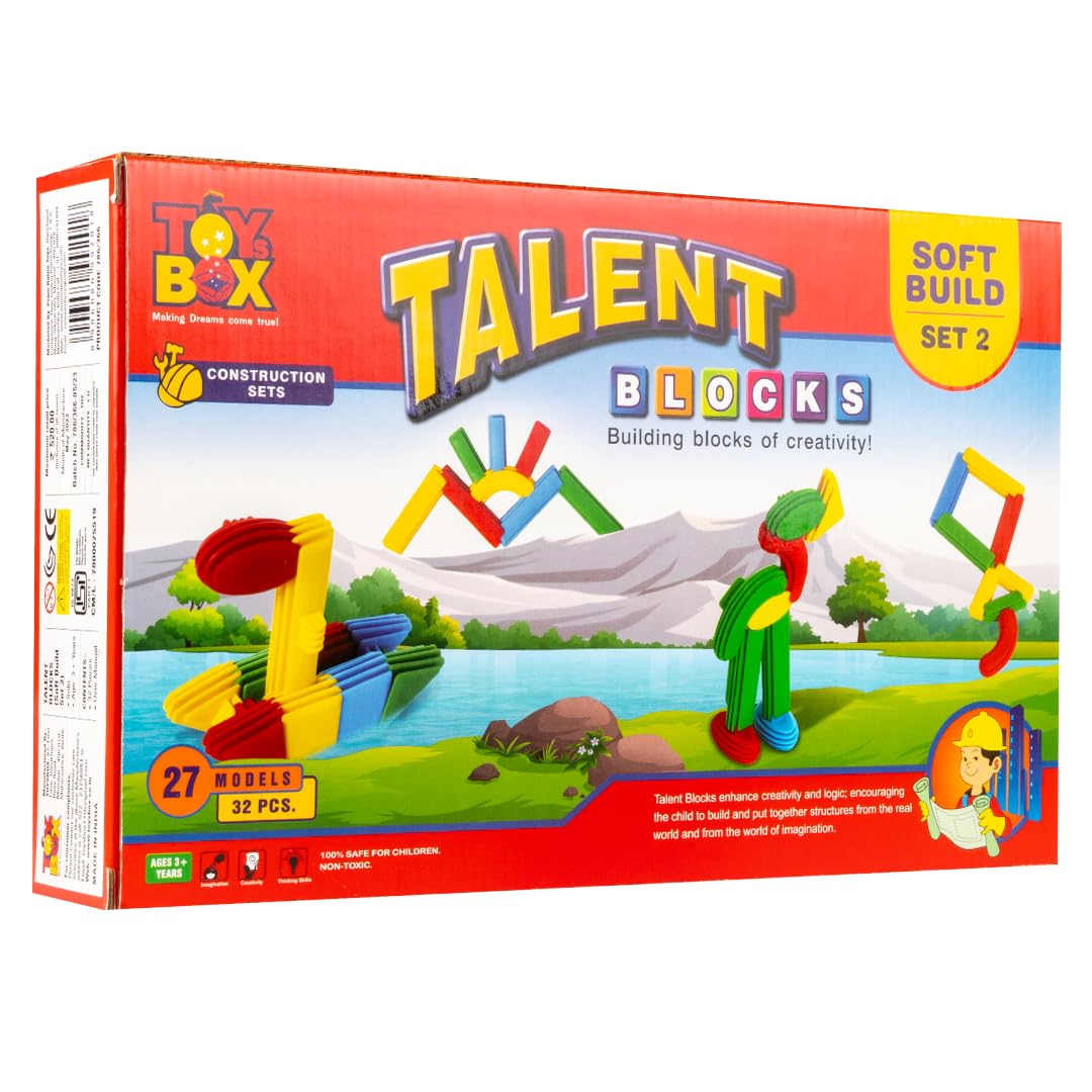 Toysbox Talent Blocks Soft Build Level 2 Construction Set Building Blocks 32 Pcs 27 Models For Kids