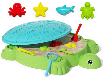 Maysida Kids Turtle Sandbox With Lid, Sand Box Toys With Cover For Toddlers 3-5, 8 Pcs Sand Toys Set, Summer Beach Outdoor Indoo
