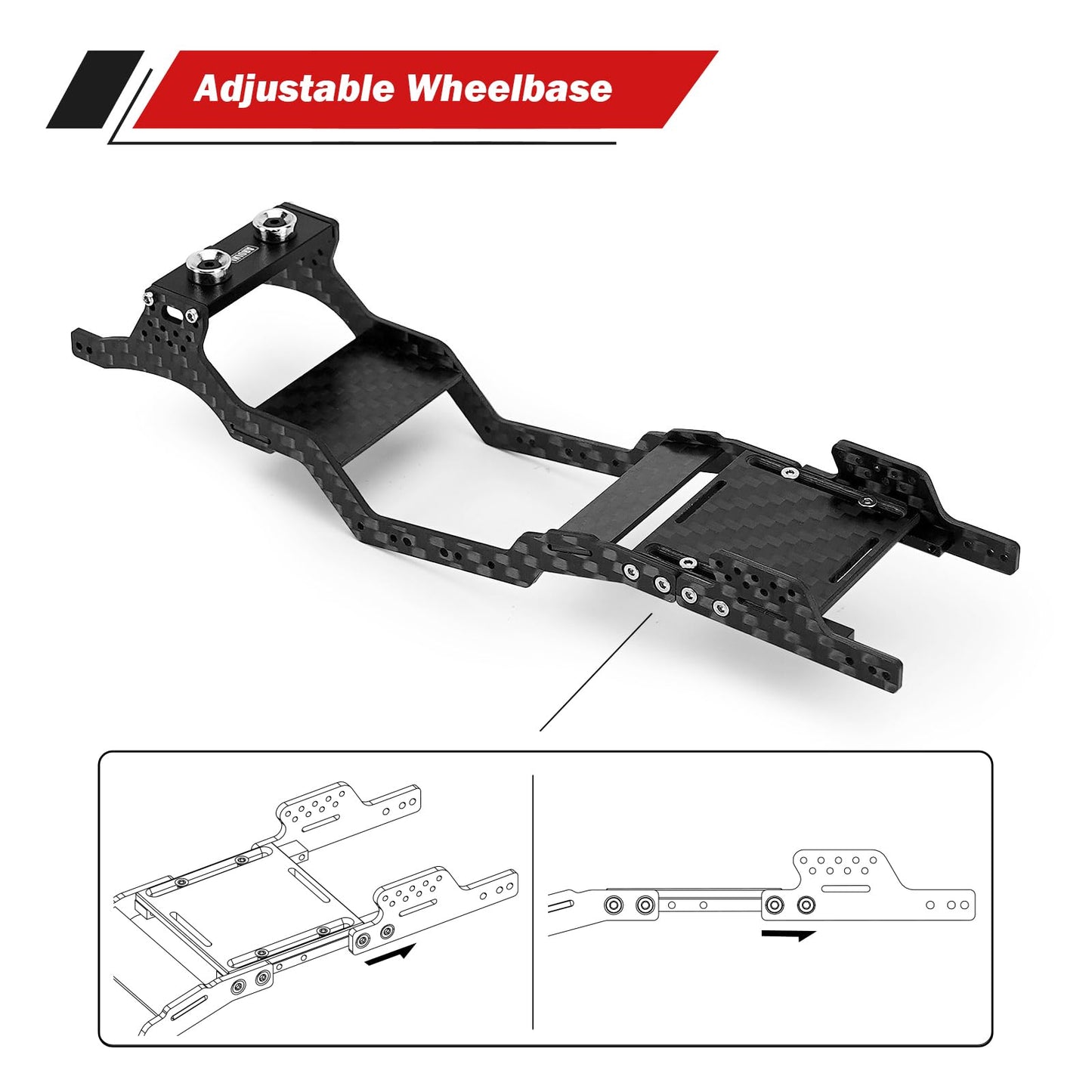 INJORA Universal LCG Carbon Fiber Chassis Frame Kit for 1/24 Axial SCX24 Upgrade, 35g