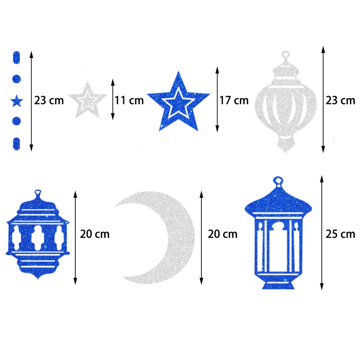 Blue-Silver Ramadan Star-Moon Party-Decorations Garland - 12pcs Twinkle Little Star Hanging Decoration Streamers Swirl Lantern,