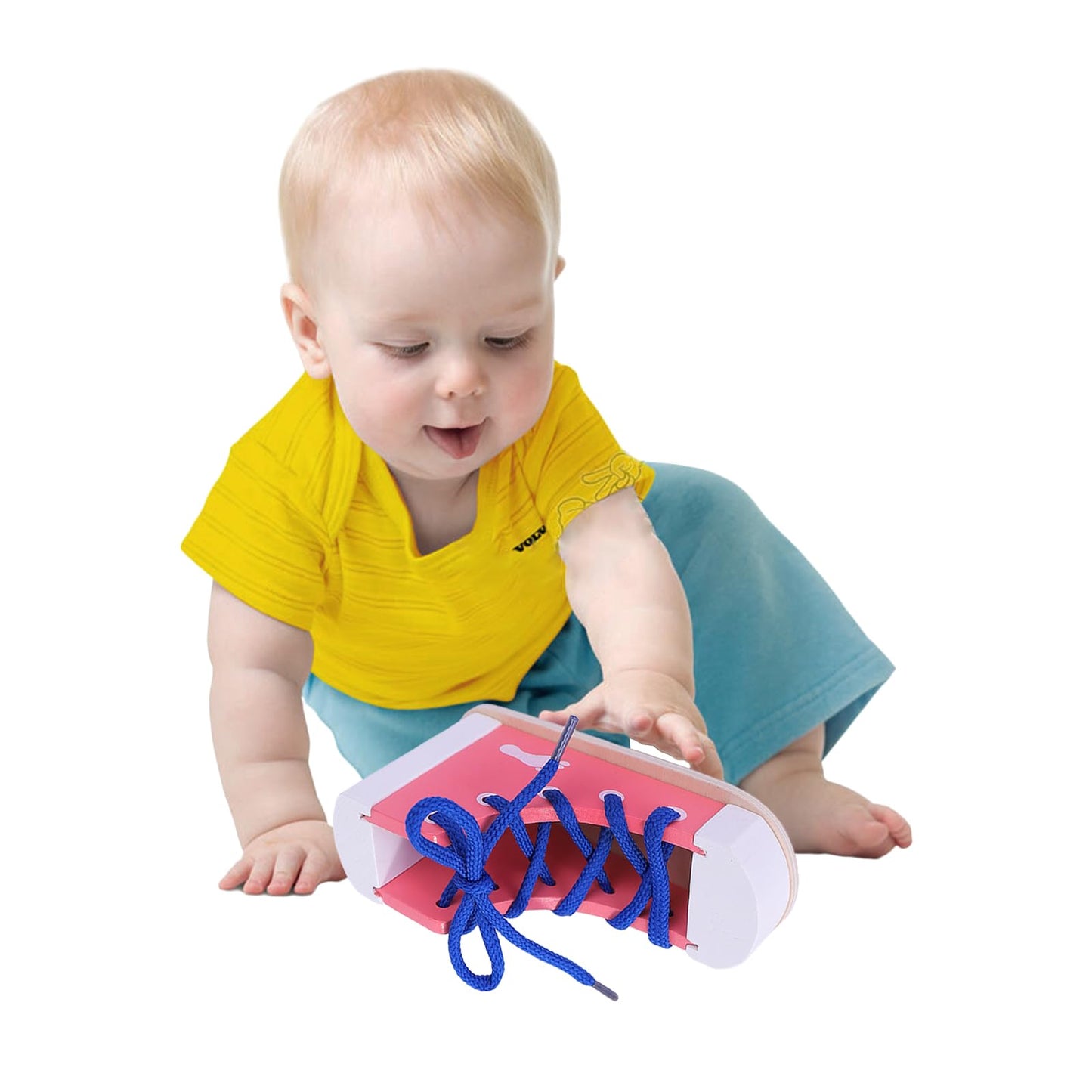 Learn To Tie Shoes - Wooden Lacing Shoe Tying Practice For Kids,Safe & Reusable Wood Shoelaces Tying Toy Educational Toy/Pink