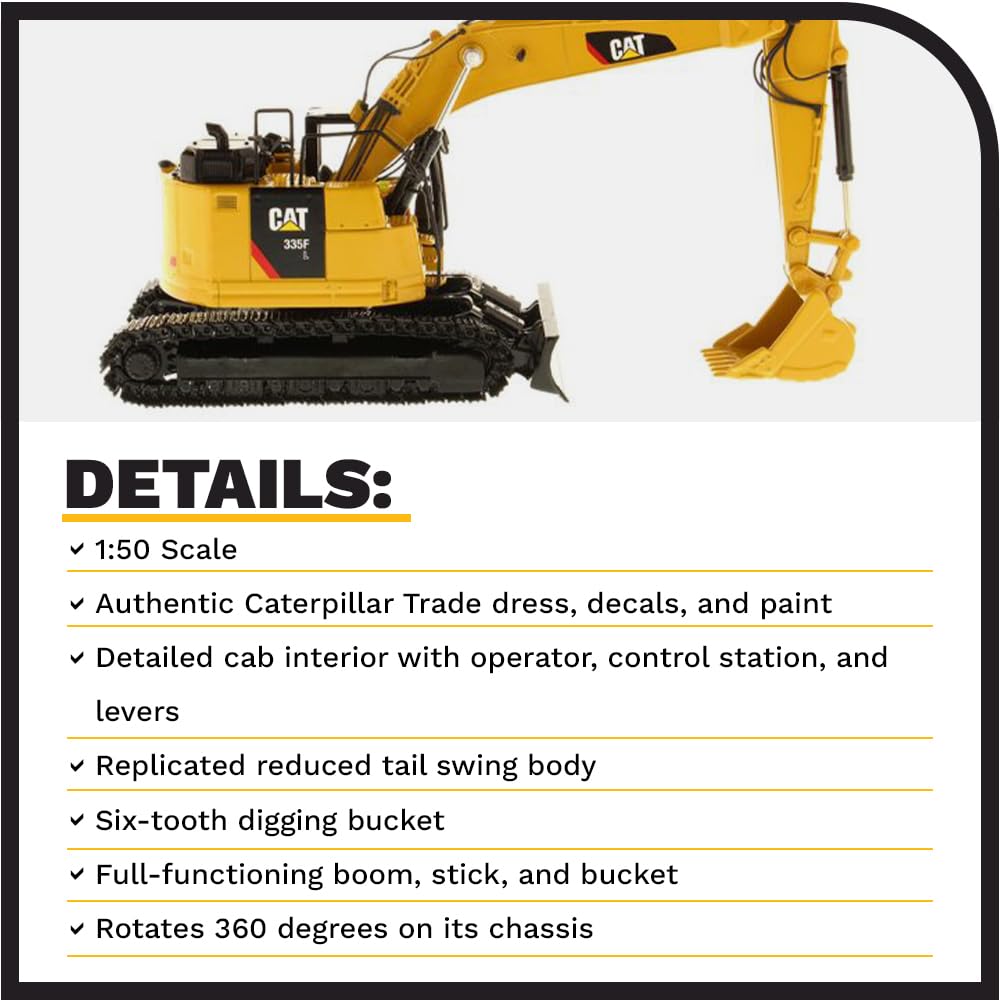 Diecast Masters 1:50 Scale Caterpillar 335F L Hydraulic Excavator Model 85925 - Yellow Diecast Construction Equipment