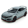 Civic Type R Toy Car Hatchback Sports Diecast Model Car 1/32 Scale Metal Pull Back Vehicles, Doors Open Light Sound, Toys for Bo