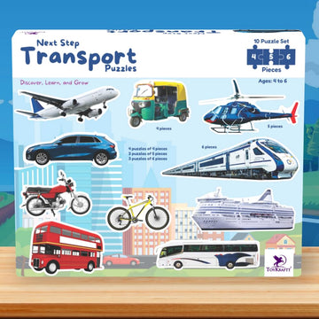 Toykraftt Transport Puzzles For Kids Ages 3-5 Years - 4, 5 & 6 Piece Vehicle Jigsaw Set (Car, Bus & Aeroplane) - Educational Mon