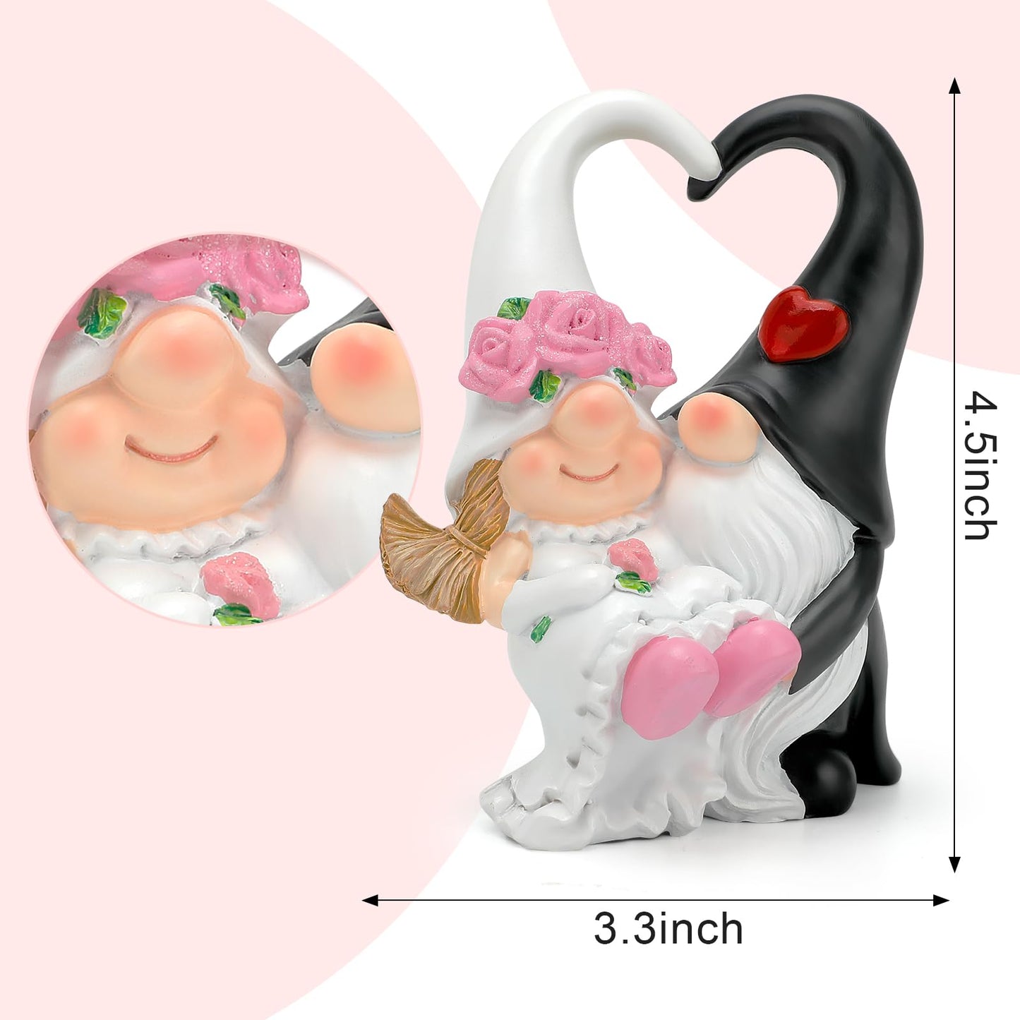 Zonling Wedding Gnomes - Romantic Anniversary Gifts for Couples, White Resin Decorations, Model VD-GD-VG2W