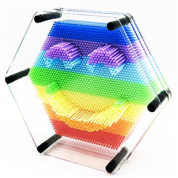 3D Pin Art Intellectual Fun Toy Rainbow Pin Art Palm Board Extra Large(7.5 X8 Inches) Arouse Sense Of Imagination Innovative Boundless Creativity (Hexagon - 7.5 X 8 Inches)