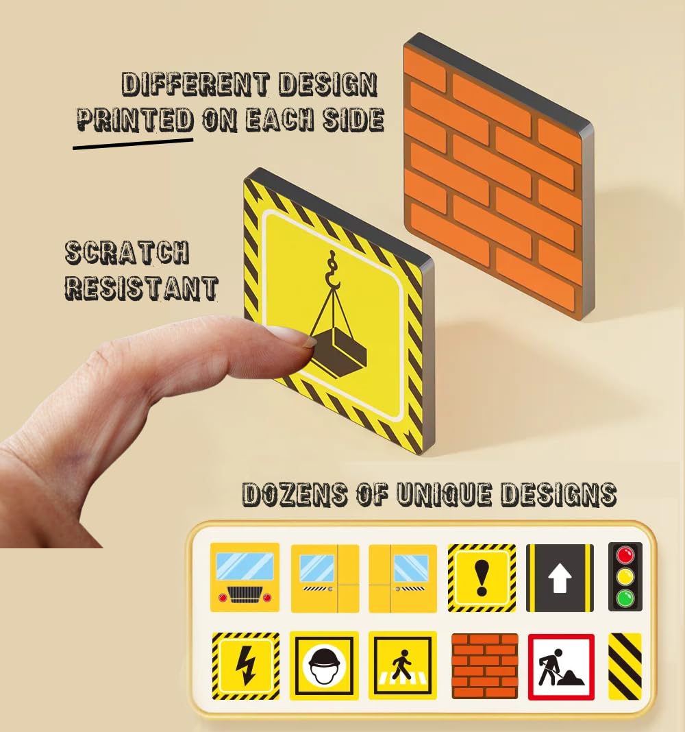 Car Road Track Magnetic Tiles & City Construction Builder Set With Crane And Figures - Stem Building Blocks Toy For Toddler Pres