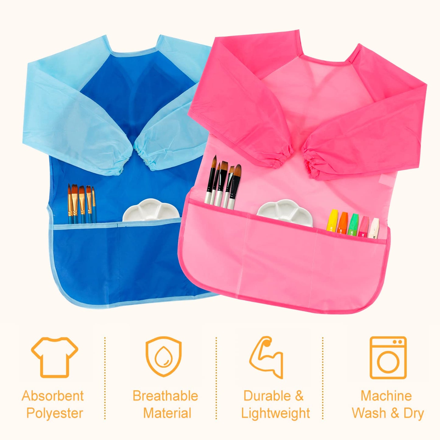Cubaco 2Pack Art Smock For Kids 8-12 Kids Apron Waterproof Smocks For Kids Apron For Kids Toddler Smock Artist Smocks For Kids 5