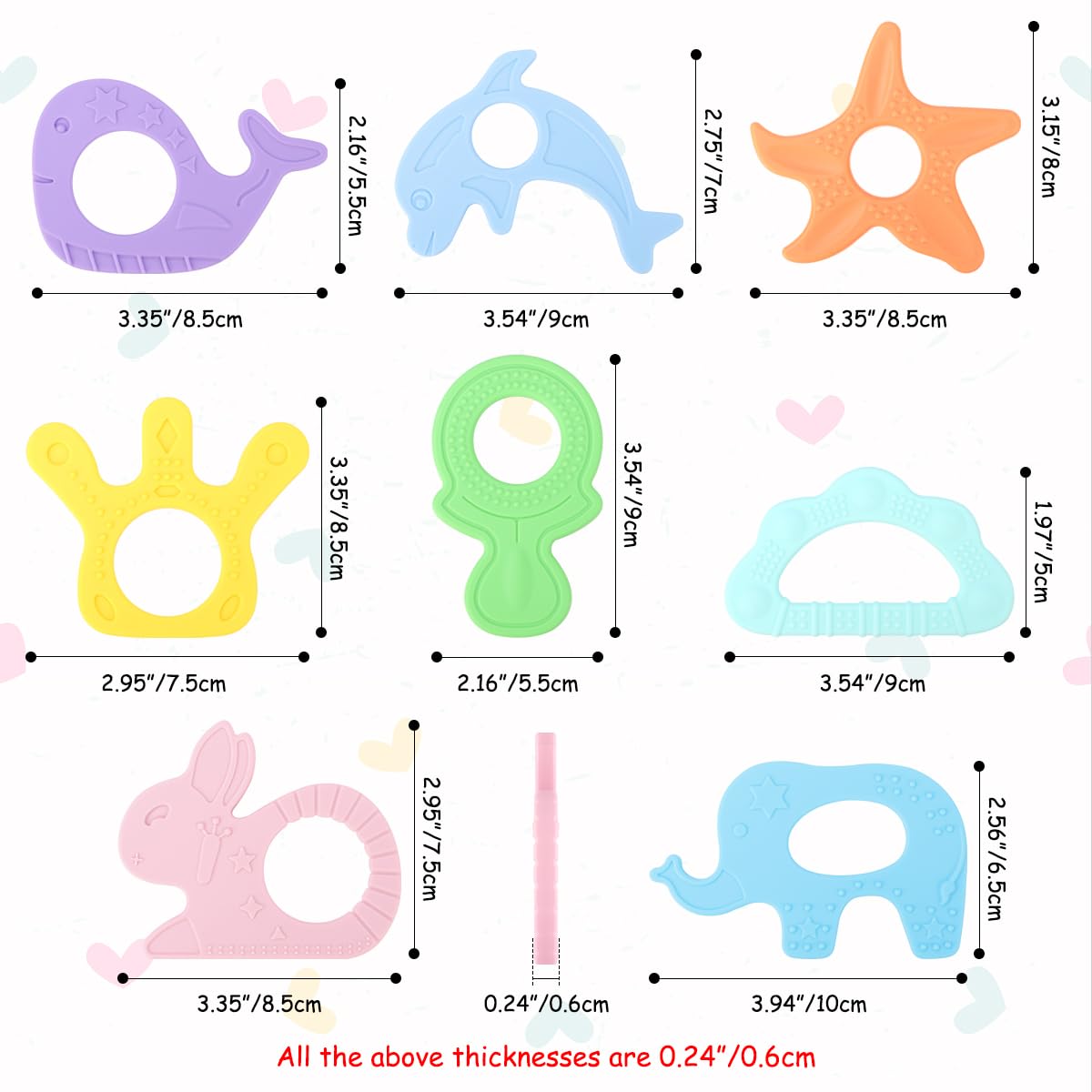 Beboan Silicone Teething Toys, 8 Pack Cute Baby Teethers, Bpa Free Easy To Grip, Perfect For Infant Girls & Boys 3 Months+