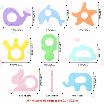 Beboan Silicone Teething Toys, 8 Pack Cute Baby Teethers, Bpa Free Easy To Grip, Perfect For Infant Girls & Boys 3 Months+