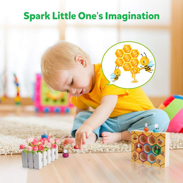 Coogam Toddler Fine Motor Skill Toy, Clamp Bee to Hive Matching Game, Montessori Wooden Color Sorting Puzzle, Early Learning Pre
