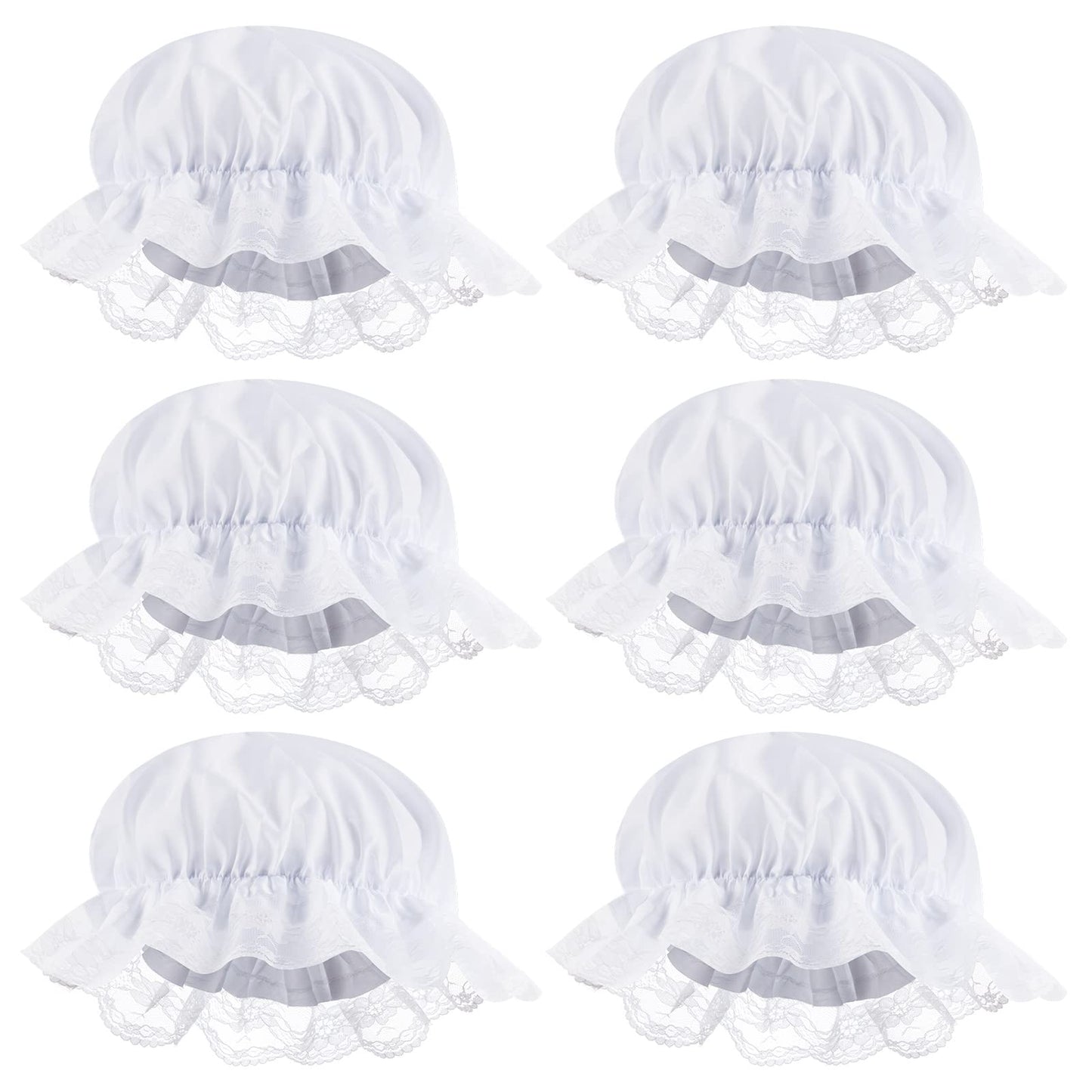Zjoey 6 Pcs White Mob Cap Costume Pioneer Bonnet Women'S Colonial Bonnet Lace Frilly Grandma Night Hat Accessories(6 Pcs White)