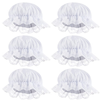 Zjoey 6 Pcs White Mob Cap Costume Pioneer Bonnet Women'S Colonial Bonnet Lace Frilly Grandma Night Hat Accessories(6 Pcs White)