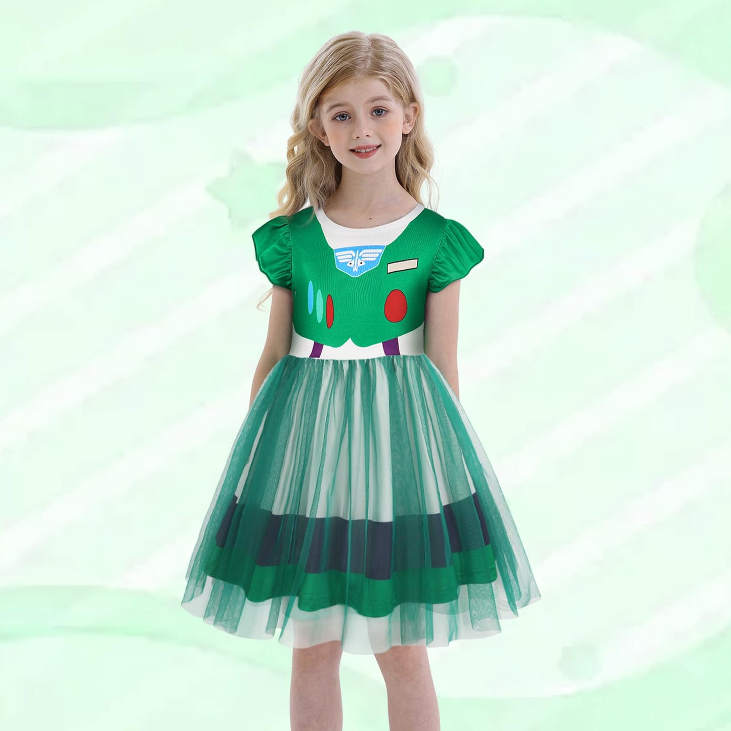 Henzworld Buzz Lightyear Costume Dress Up For Girls Kids Short Flutter Sleeve Tulle Dress Buzz Lightyear Dress For Toddler Littl