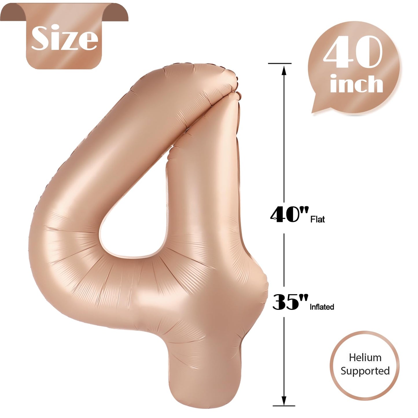 Light Brown 4 Balloon, Tan Number Balloons 40 Inch, 4Th Beige Party Decorations, Sandy Brown Four Large Numbers For Party Decor,