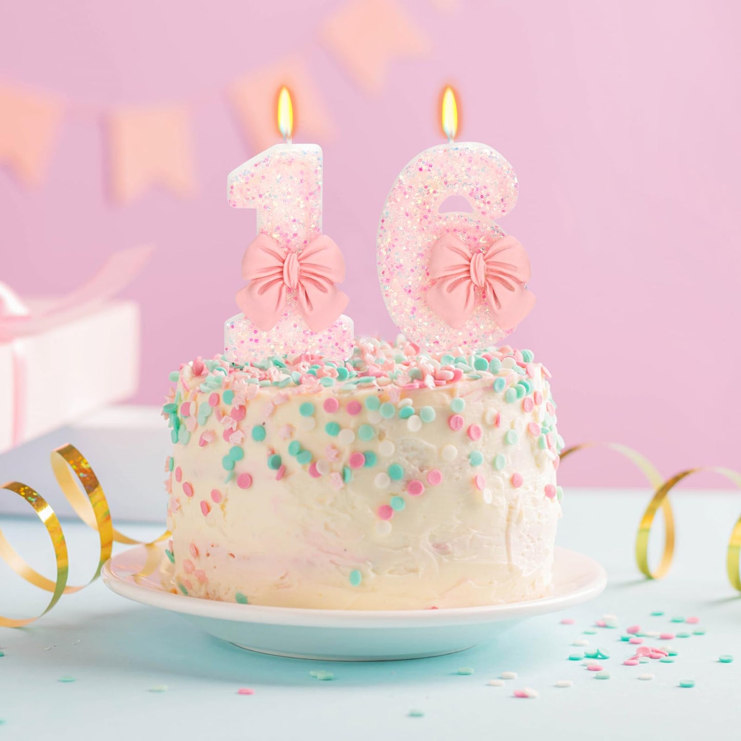 ElekFX Birthday Candle for Cake, Pink Bow Number Cake Candles, 2.76 inch Number Happy Birthday Candle, Cake Topper Decoration fo
