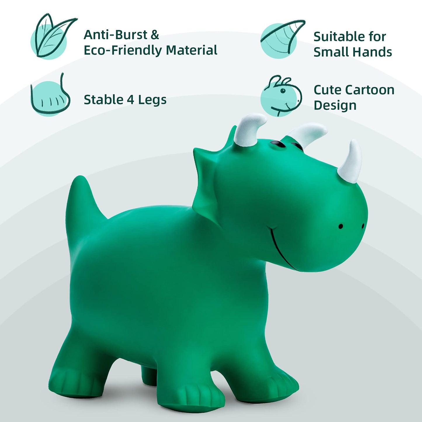 EVERICH TOY Inflatable Triceratops Bouncer, Medium Green PVC Kids Ride-On Hopper for 18 Months to 4 Years Old