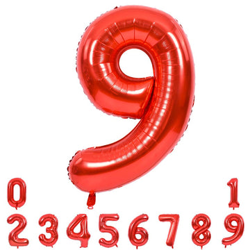 Toniful 40 Inch Red Large Numbers Balloons 0-9, Number 9 Digital 9 Helium Balloons, Foil Mylar Big Number Balloons For Birthday
