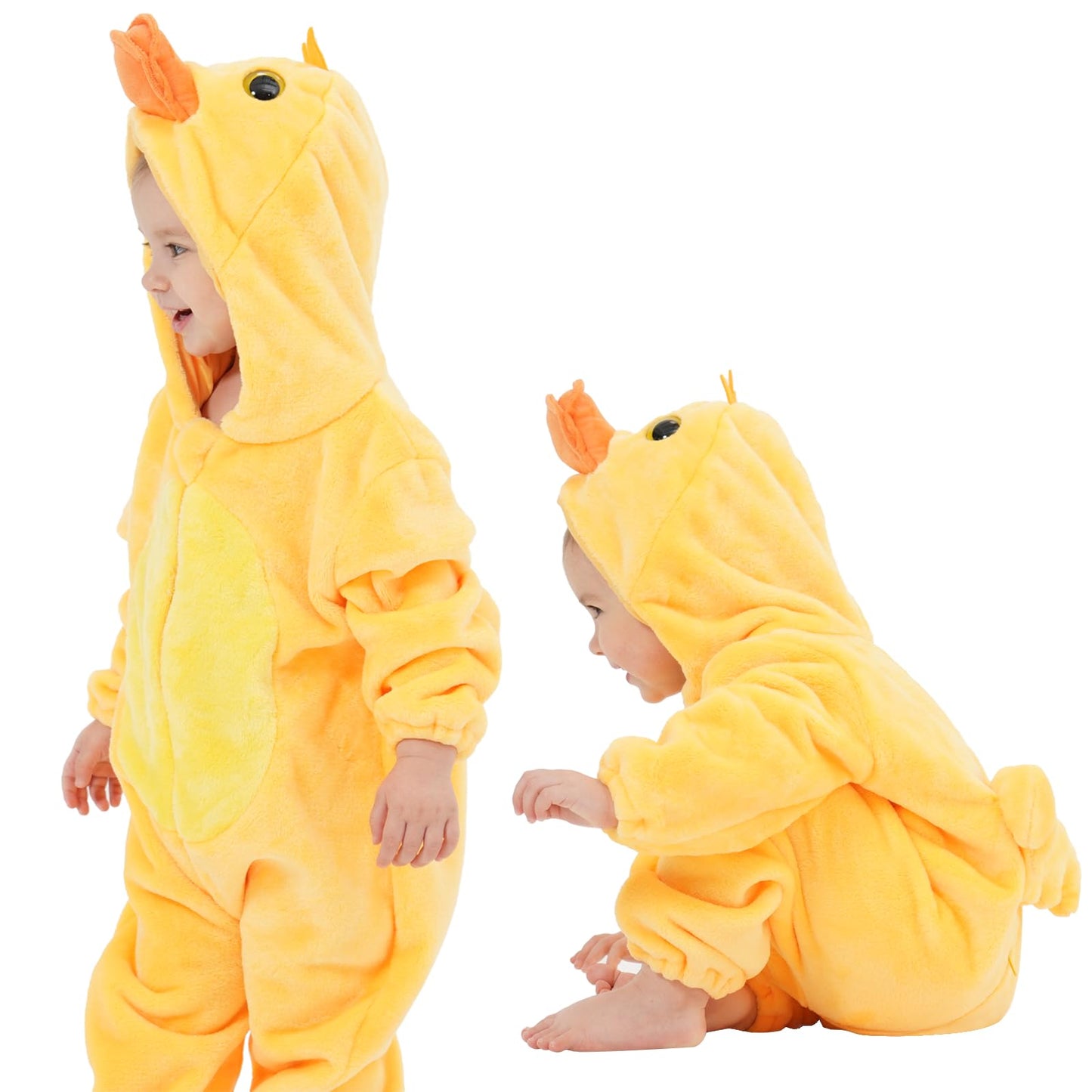 Lonulain Unisex Baby Animal Costume Pajamas, Infant Flannel Hooded Halloween Romper Cosplay Costume/Homewear/Sleepwear (Duck,12-