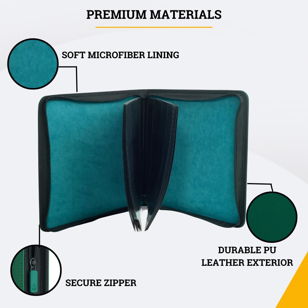 Card Guardian - 12 Pocket enhanced Binder with Zipper for 480 Cards Trading Card Games TCG (Green) Perfect Card Binder Yugioh Cards MTG Binder Sports Card Binder