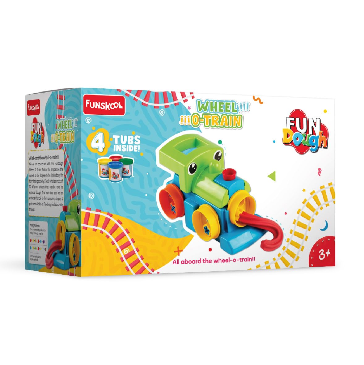 FunskoolFundough Playset WheelOTrain, Make Amazing Shapes And Patters With WheelOTrain Extruder, Multicolour, Dough, Toy, S