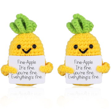 2Pcs Funny Positive Pineapple, 2.76 Inch Knitted Crochet Pineapple Doll Creative Emotional Support Pineapple With Encouragement Card Positive Potato For Party Decor Gift