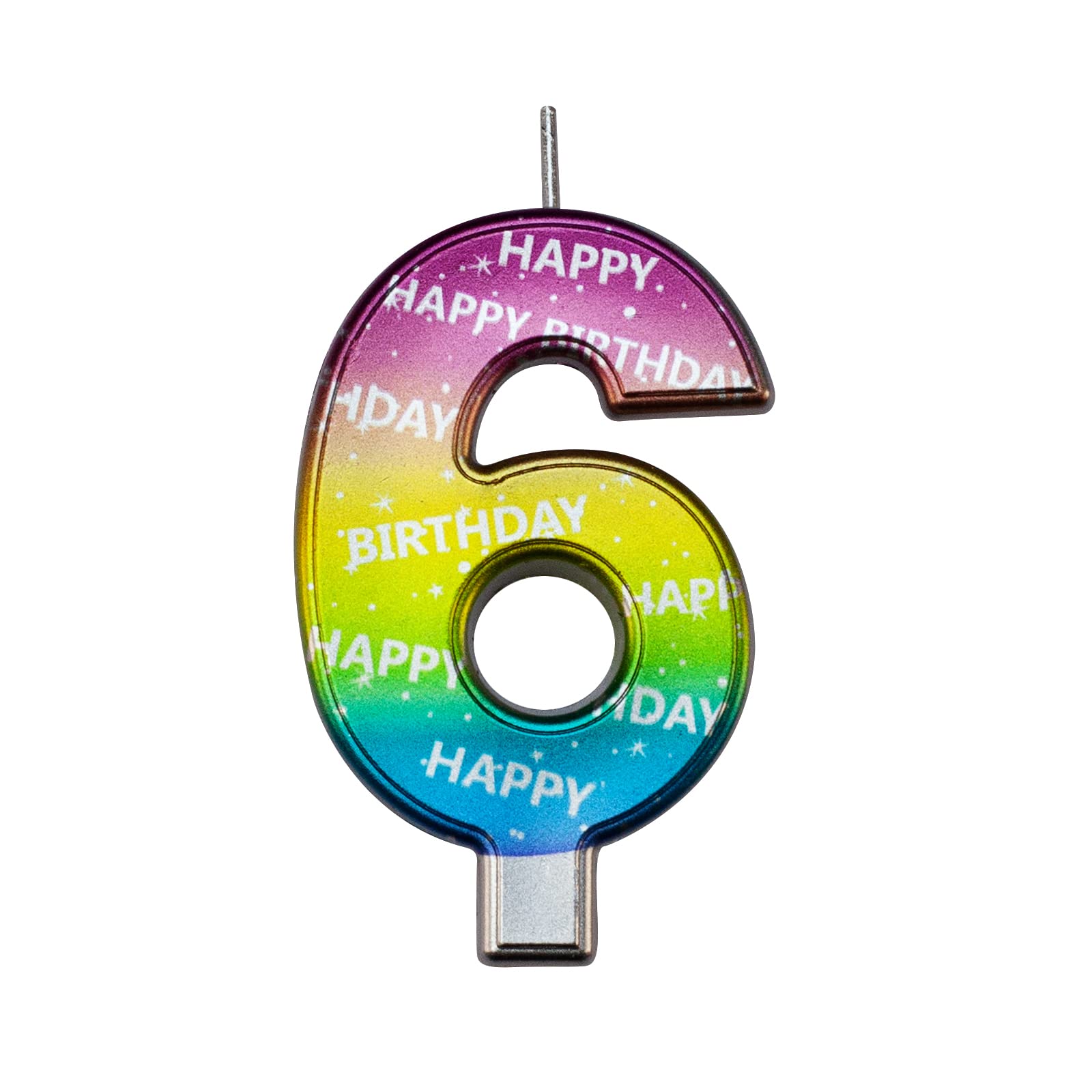 DERVENTA Birthday Candles Big Numbers MultiColored 3.7 inch Party Cake Topper 1 Piece (Number 6 Multi-Colored)