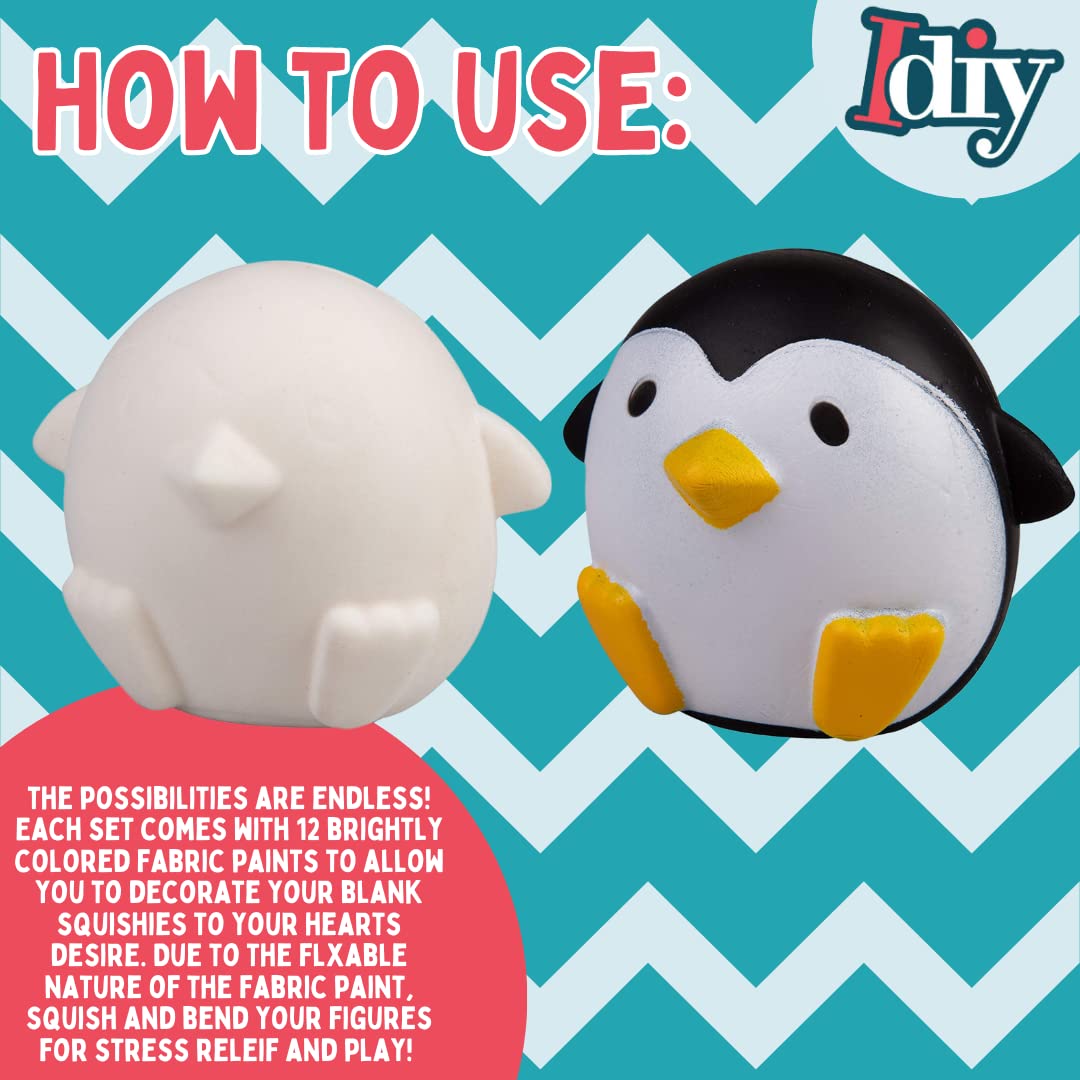 Diy Party Craft Kit Jumbo 4-6'' Blank Squishies (12Pc) W Fabric Paint (12Pk) Combo-White Kawaii Slow Rising Squishy Toys For Pai