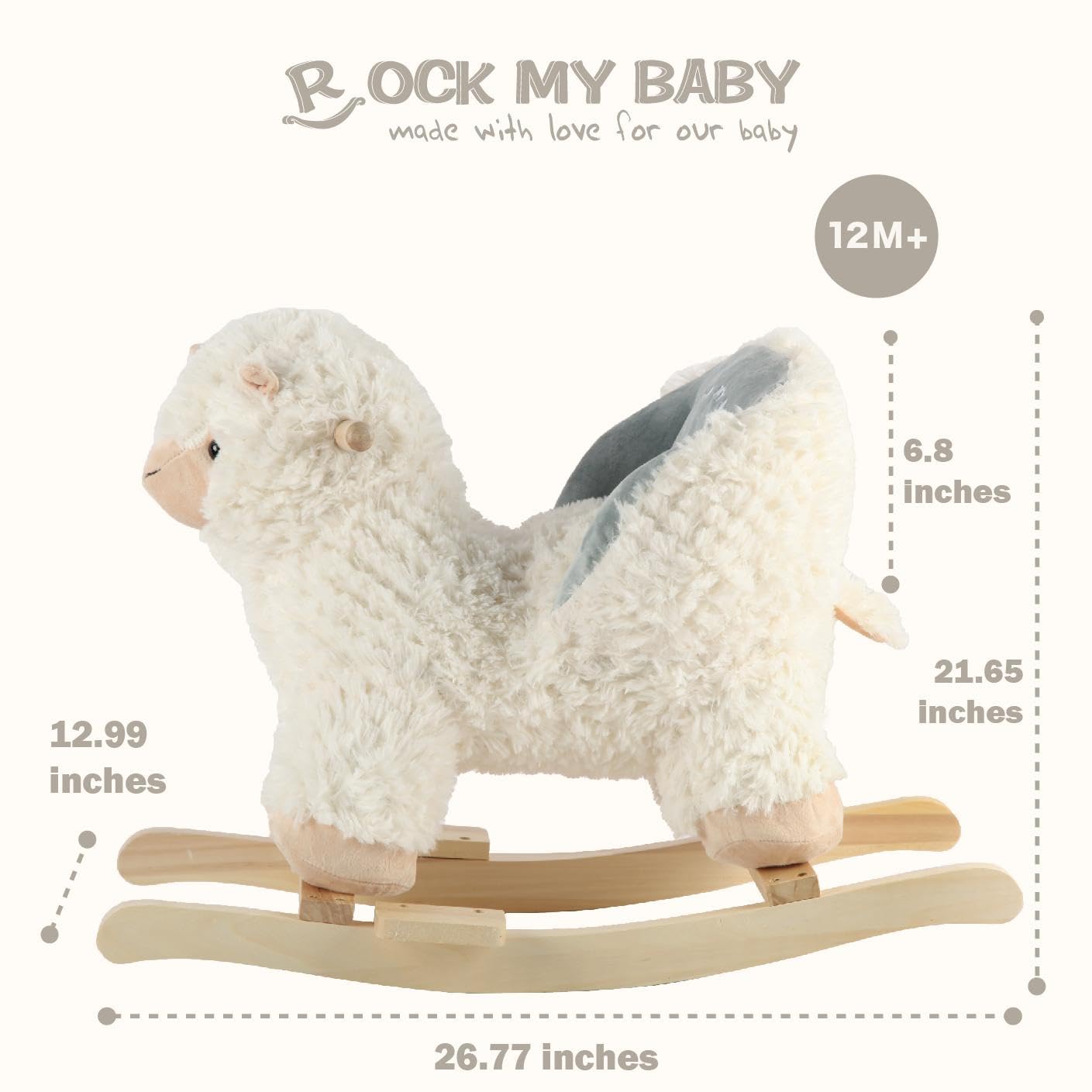 Rock My Baby Baby Rocking Horse Alpaca Llama With Chair, Plush Stuffed Animal Rocker, Wooden Rocking Toy Llama Animal Ride On Fo