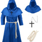 Knelor Medieval Friar Monk Robe For Kids, Halloween Cosplay Hooded Cape Cloak Costume