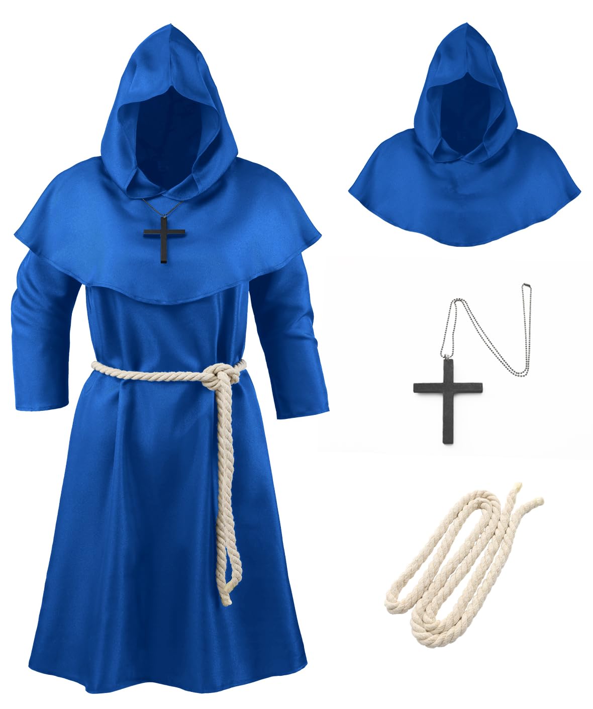 Knelor Medieval Friar Monk Robe For Kids, Halloween Cosplay Hooded Cape Cloak Costume