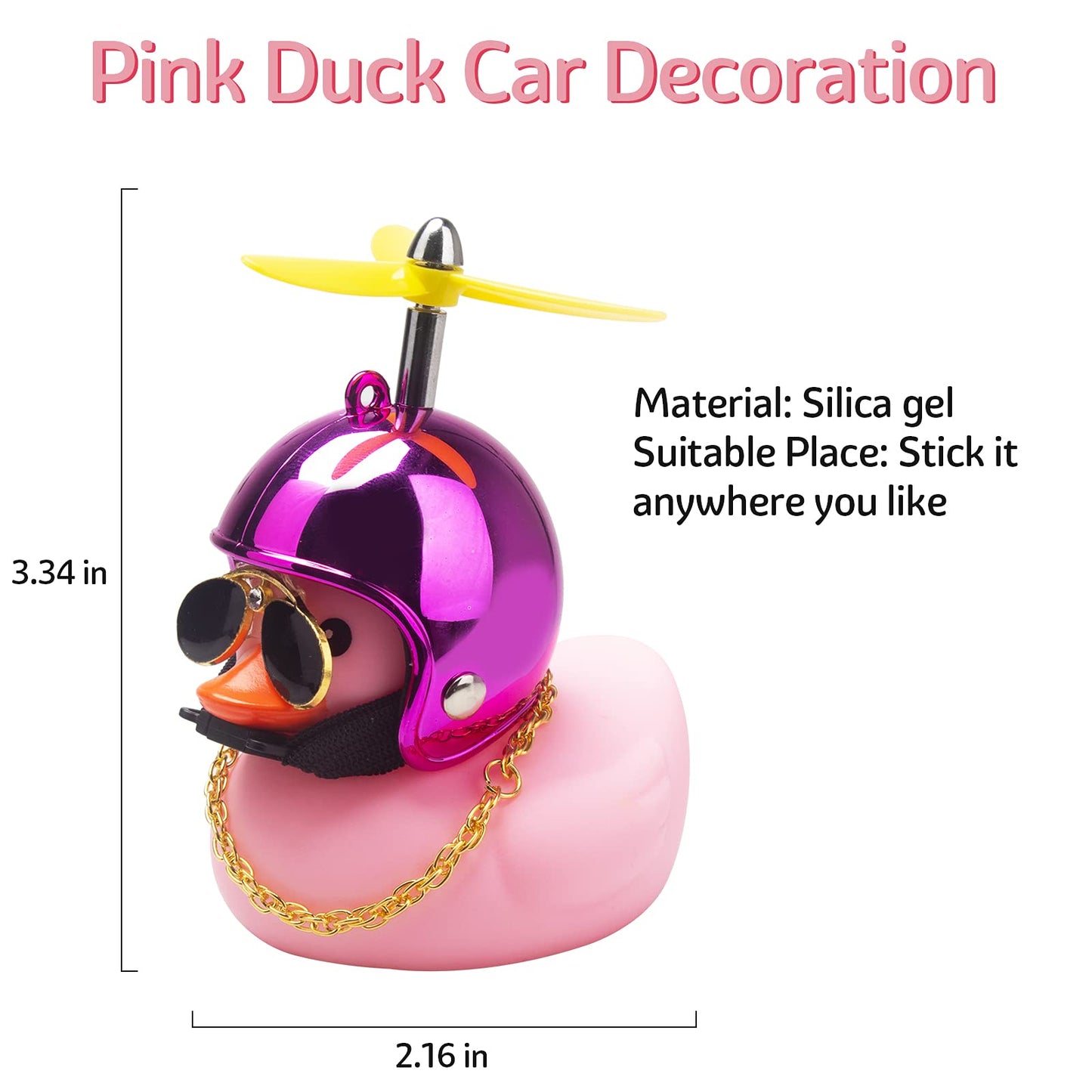 Wonuu Pink Duck Car Dashboard Decorations Rubber Duck Car Ornaments Cool Duck With Propeller Helmet Sunglasses Gold Chain (Gorgeous Rose)