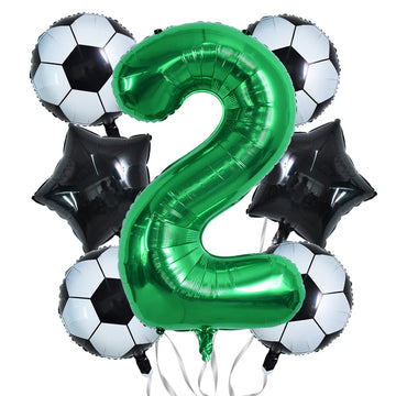 Toniful 32 Inch Soccer Balloons Set 2St Birthday Decoration Green Number 2 Foil Soccer Balloon Black Star Balloons For Children'
