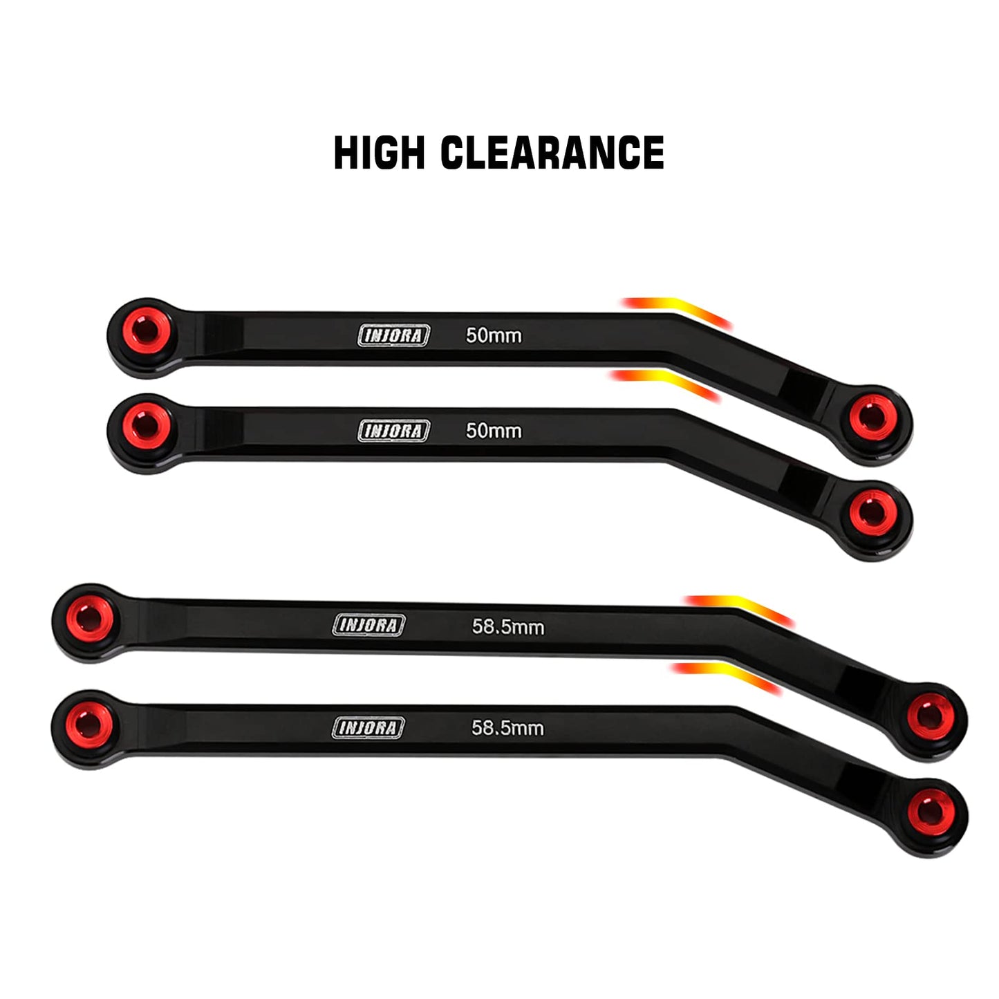 INJORA High Clearance Front 4 Links Set for SCX24 JLU AXI00002 C10 AXI00001 Bronco Axial 1/24 RC Crawler Car, 8PCS(Black)