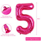 Toniful 40 Inch Hot Pink Large Numbers Balloon 0-9 Birthday Party Decorations,Foil Mylar Big Number 5 Balloon Digital 5 For Birt