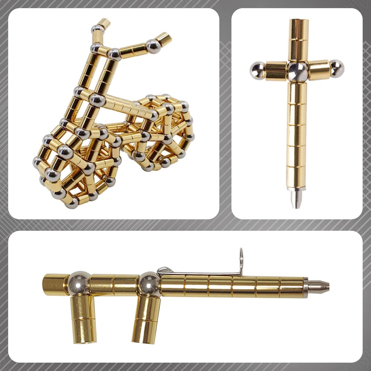 Magnetic Pen Decompression Magnet Metal Pen Fidget Pen with 13 Magnetic Rings Creative Toy Pen Can Write Intellectual Learning and Stress Reduction Gifts for Family or Friends.(Golden)