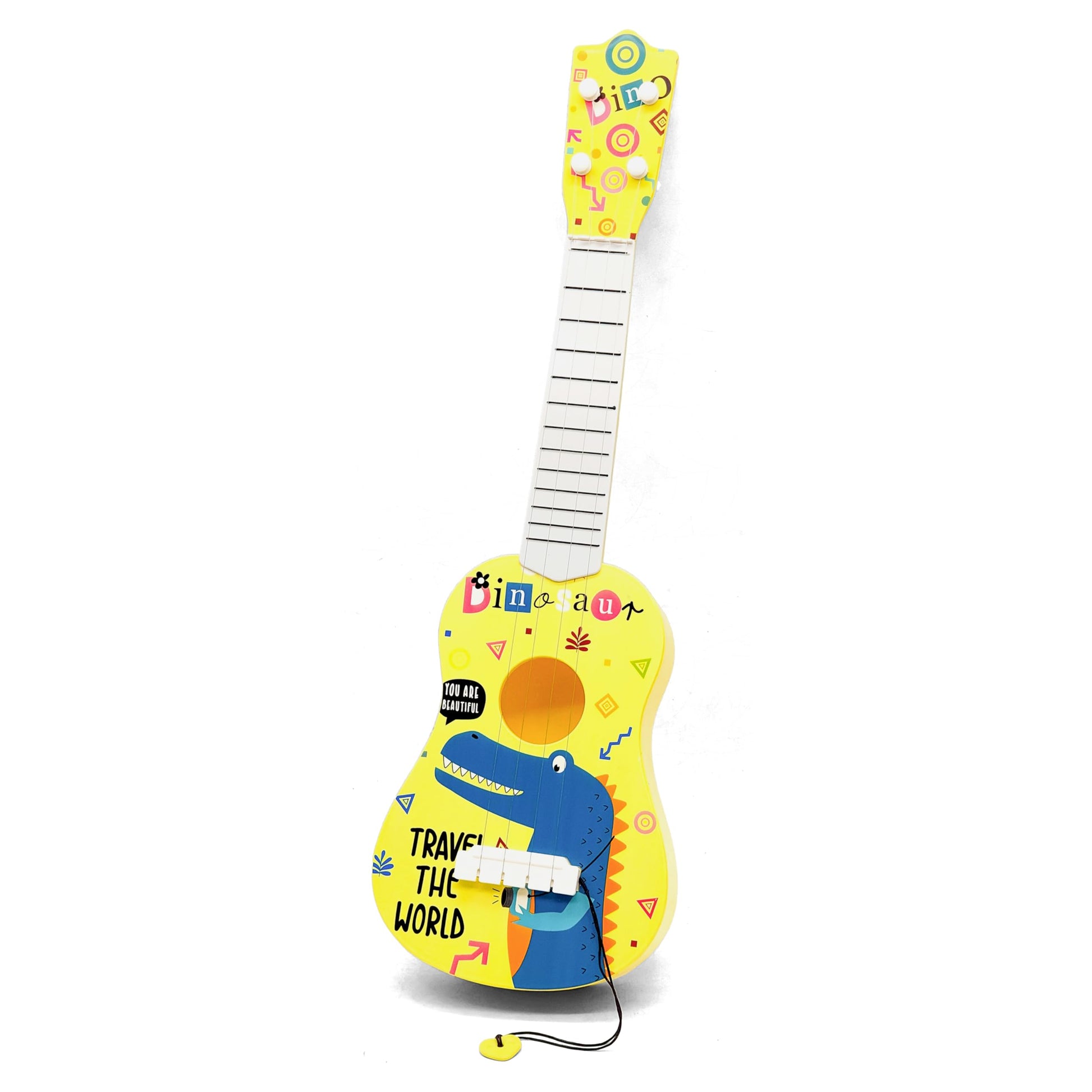 Vgrassp 22 Inch 4 String Dinosaur Theme Kids Guitar Toy - Colorful Cartoon Design Musical Instrument Toy, Educational Ukulele St