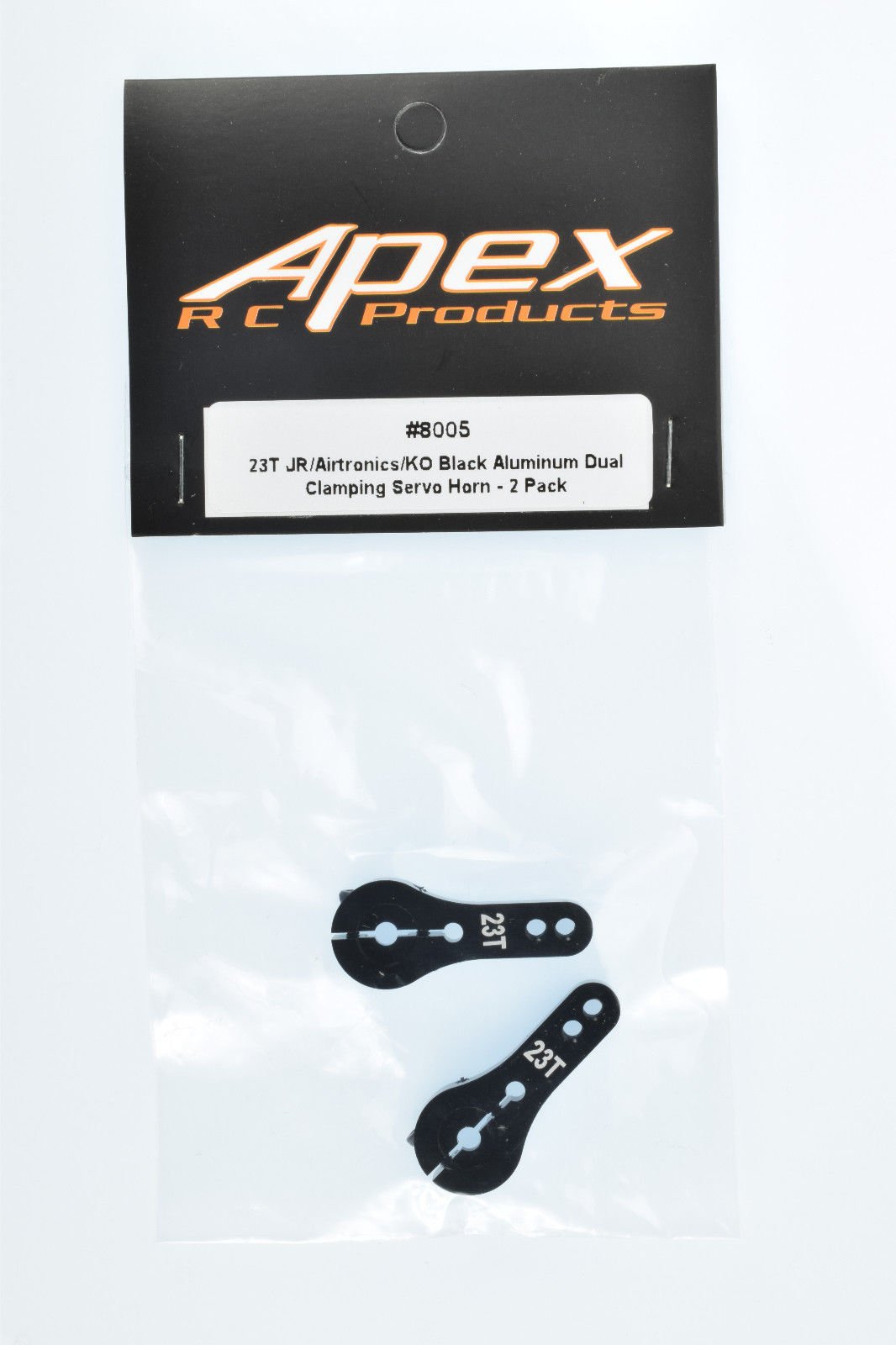 Apex Rc Products 23T For Jr/Airtronics/Ko Black Aluminum Dual Clamping Servo Horn - 2 Pack #8005