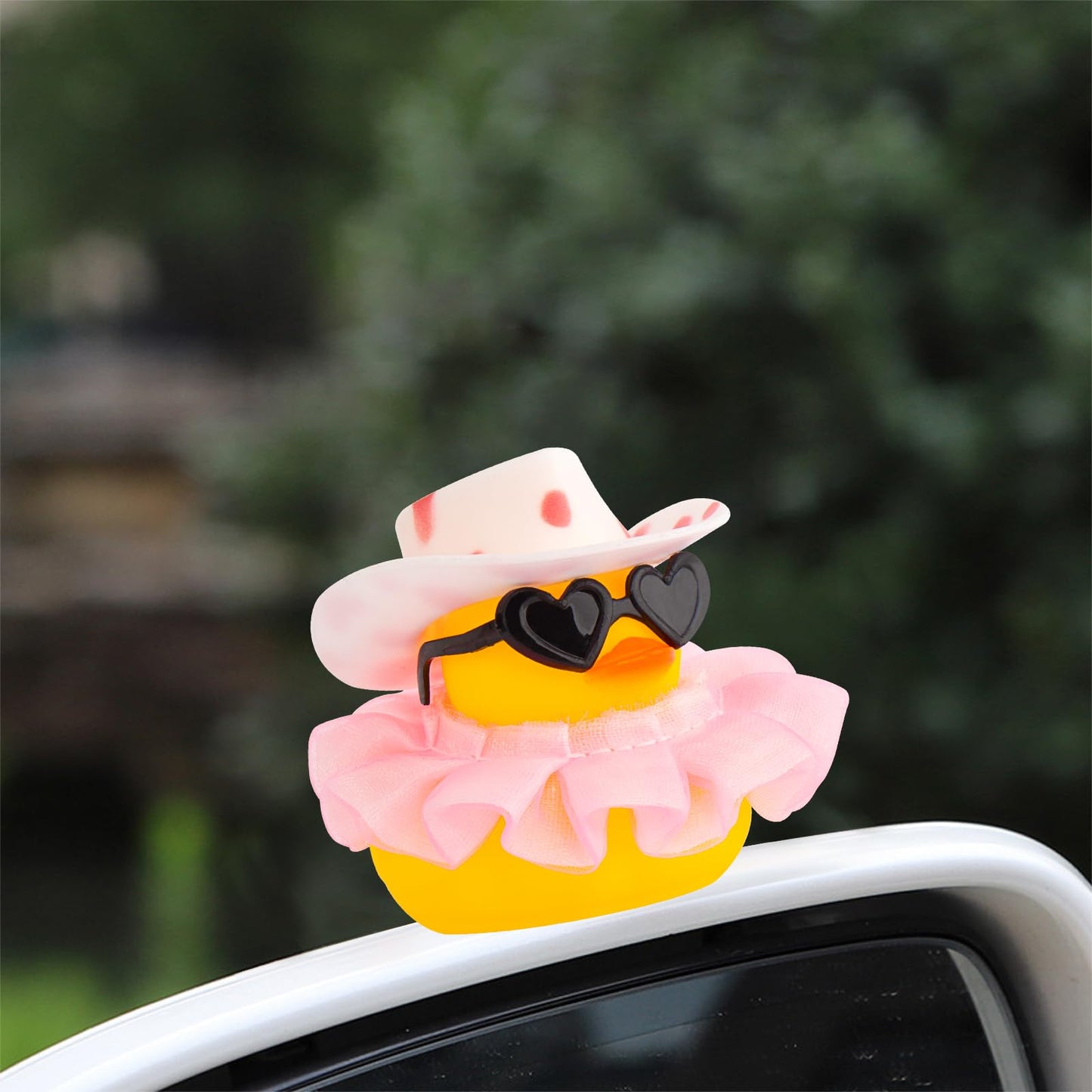 wonuu Car Decorations Cowboy Rubber Ducks, Car Ornament Ducky for Dashboard Accessories with Cowboy Hat, Black Plastic Glasses,