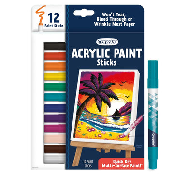 Crayola Acrylic Paint Doodle Sticks (12ct), Acrylic Paint Marker Set for Kids, Quick Dry, Multi-Surface, Less Mess, Kids Craft S