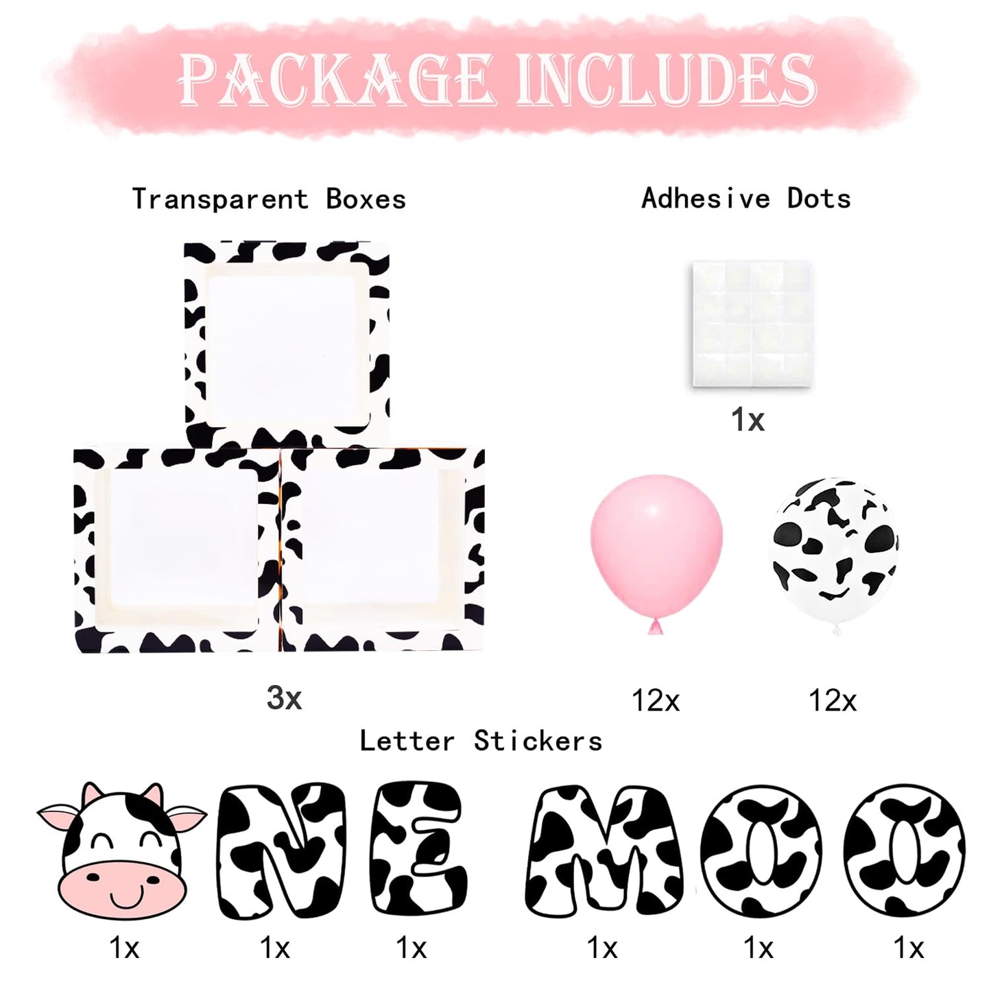 Holy Cow Im One First Birthday Decorations Girl, One Balloon Boxes With Cow And Pink Balloons, One Blocks For Cow Farm Western T
