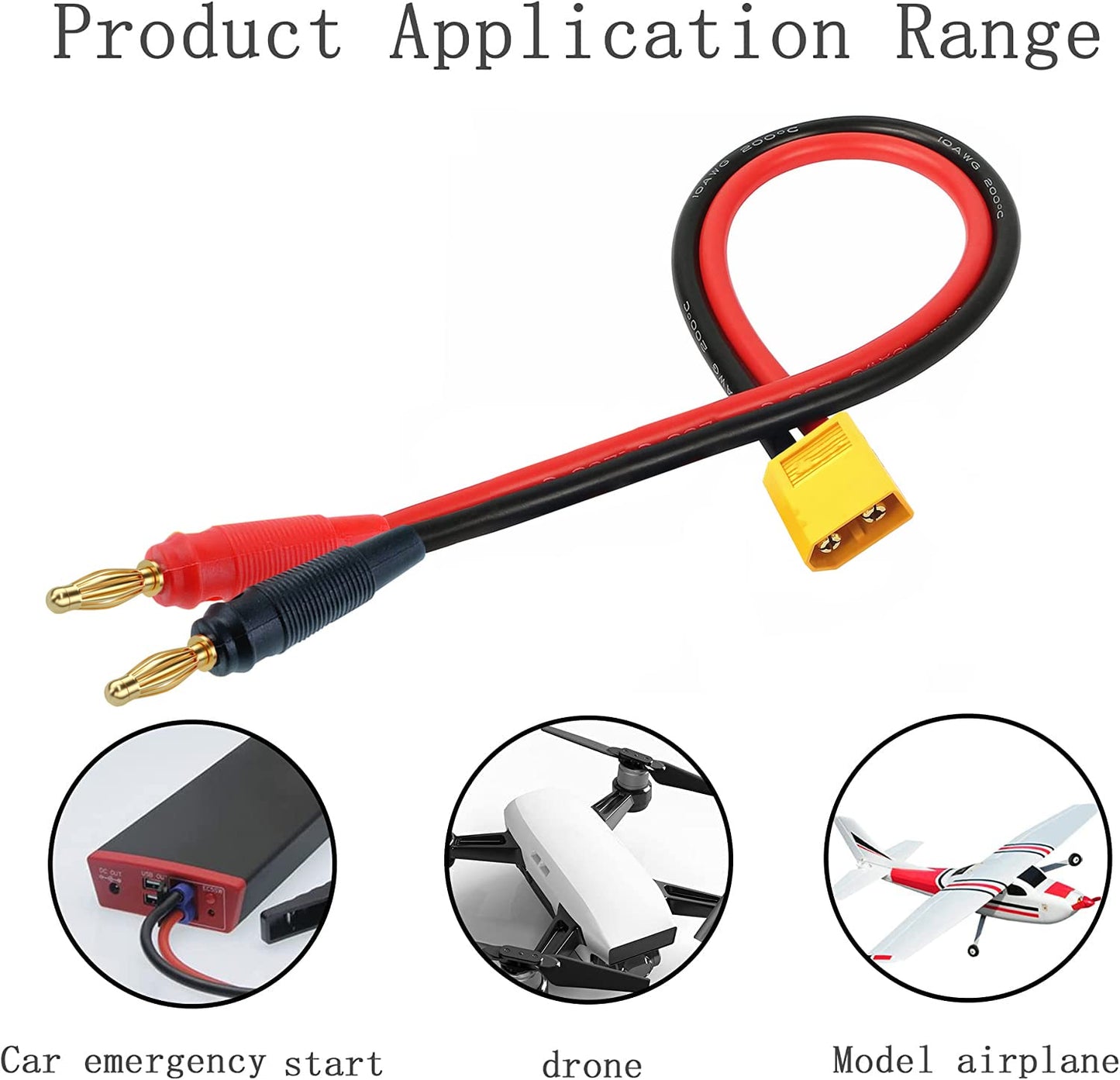 QOFOWIN XT60 Connector Adapter Plug, XT60 Male Plug to 4mm Banana Male Connector with 16AWG 30CM(11.8 inch) Cable for RC Lipo Ba